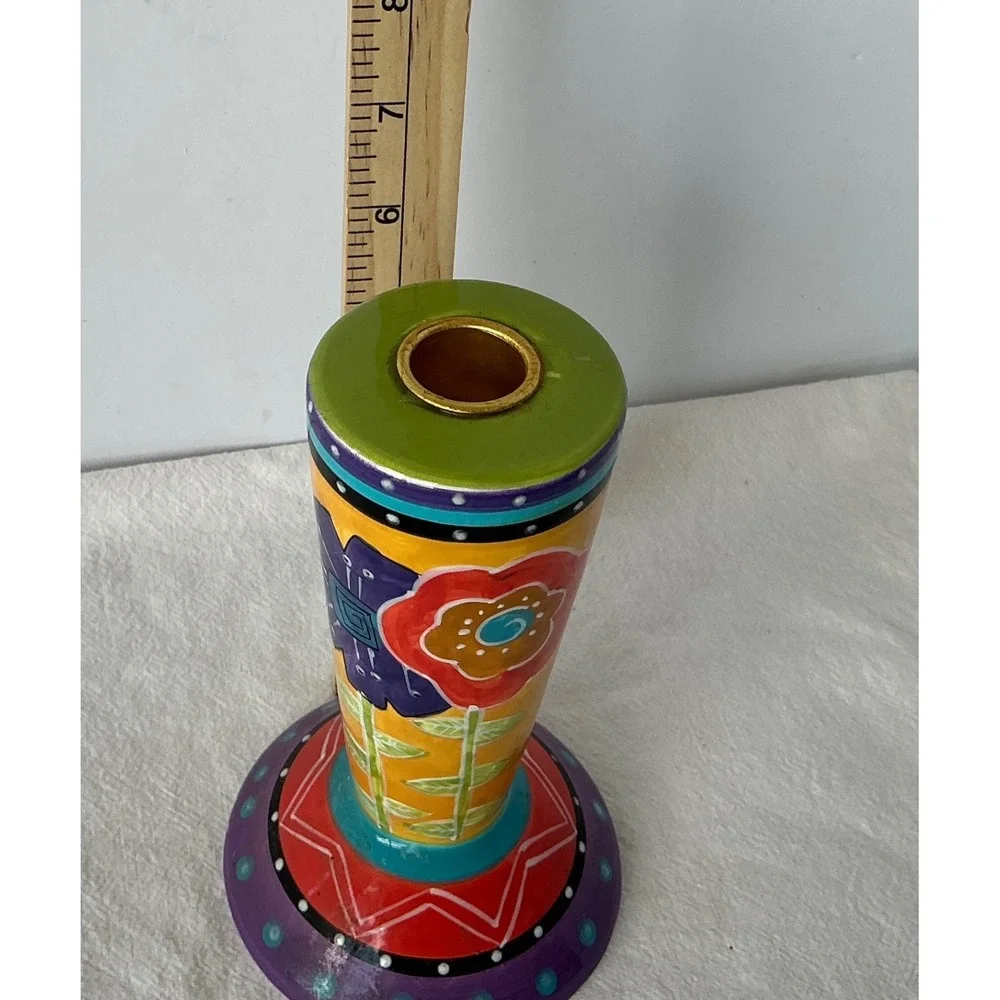 Bella Casa by Ganz Vintage Candlestick Holder Floral Hand Painted Ceramic 6 Inch